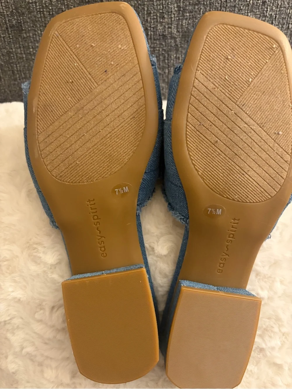 Easy Spirit Girly2 Knotted Frayed Denim Slide Sandals - Blue